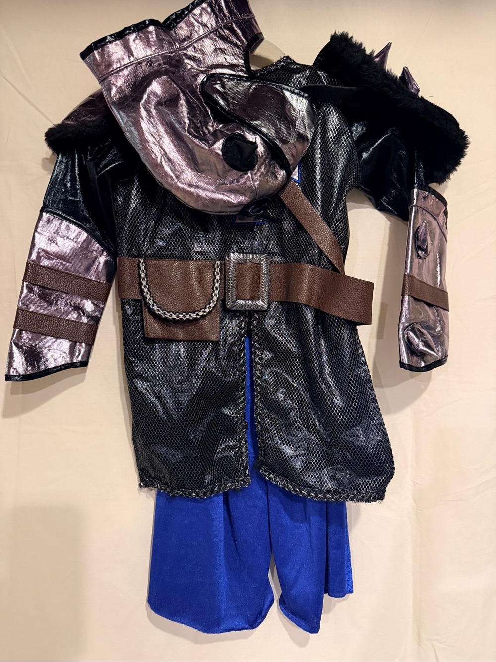 Kids Metallic Black & Purple Knight Costume with Blue Velvet capelets size s-m